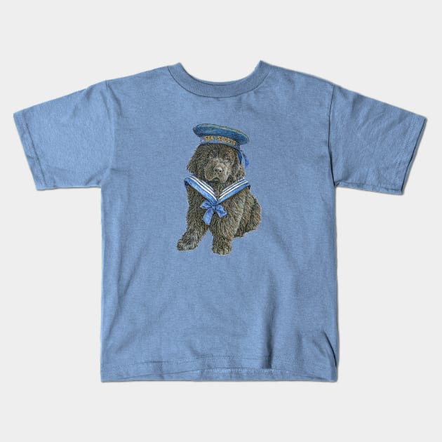 Newfoundland Puppy in blue Sea Scout hat Kids T-Shirt by Prairie Dog Print